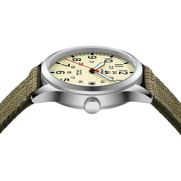 Годинник чоловічий LN LENQIN Military 30M водонепроникні, аналогові кварцові годинники з датою, нейлоновий ремінь, тактичний спортивний годинник (06- світло-зелений сріблястий жовтий)