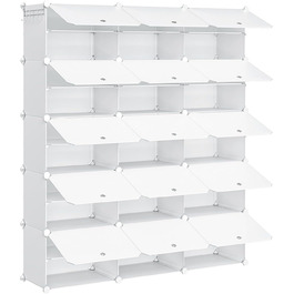 HOOBRO Shoe Rack with 8 compartments, shoe cabinet, for 32 pairs of shoes, 40 x 30 x 30 cm per compartment, narrow, with doors, plastic, for living room, bedroom, hallway, entrance, White EWT28SC01G1 (15 compartments, 120 x 30 x 150 cm), White)