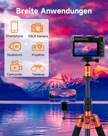 Штатив Rollei Compact Traveler No.1 Orange, 143 см, для камери та смартфона, з кульковою головкою, легкий, алюміній