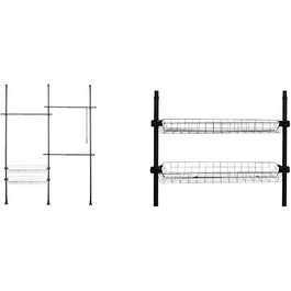 WENKO Telescopic System Hercules Duo, 3 Clothes Rails, 2 Storage Baskets, Extendable, Powder-Coated Metal, 164-215 x 165-300 x 38 cm, Matte Black (Bundle with Hercules Basket)