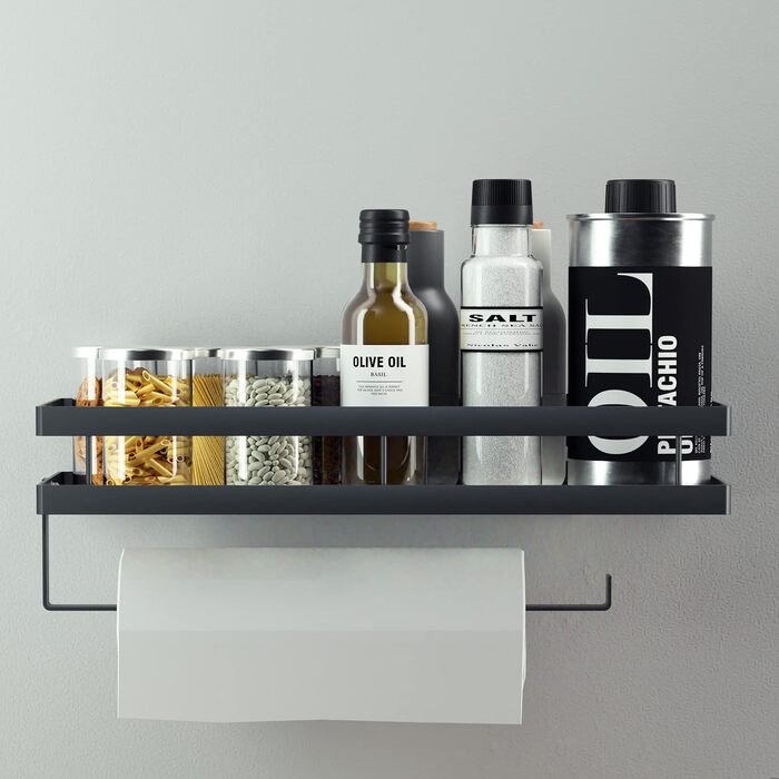Настінна полиця для спецій та кухонного приладдя, 35 см, чорна