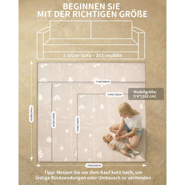 Дитячий килимок для ігор Krabbelmatte 150x180 см, складаний, водонепроникний, антиковзкий, з сумкою для перенесення - Ліс