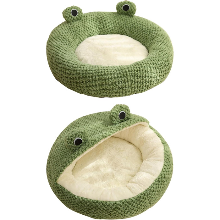 Килимок для кота з капюшоном у вигляді жаби, м'який, круглий, знімний, для зими та осені, антиковзаючий, з підкладкою, милий, мультяшний, теплий