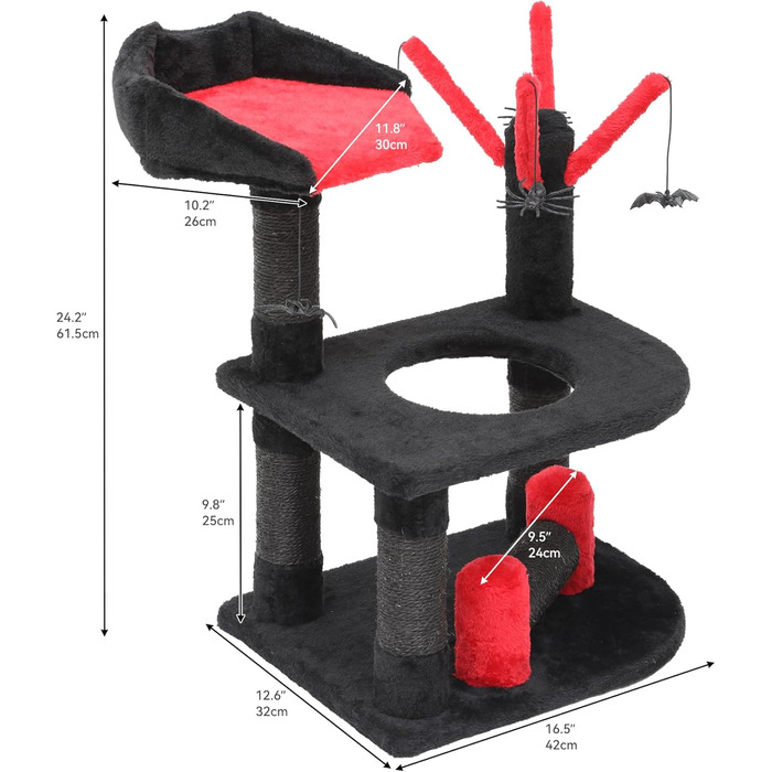 Кігтеточка YITAHOME Готичний XL, 160 см, з 4 колонами з сизалю, 1 дощечкою для шліфування, гамаком, 2 кулями-іграшками, платформами для сну, чорна