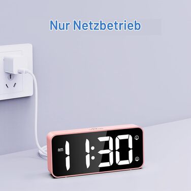 Цифровий LED будильник LATEC з 2 сигналами будильника, функцією Snooze, USB-портом для зарядки, регулюванням яскравості та гучності (90-120 дБ), 8 мелодій, формат 12/24г, мережевий, Рожевий