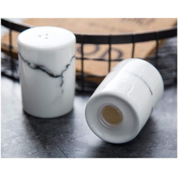 Sizikato 2 Pieces Marble Stripes Ceramic Salt and Pepper Shakers Marble Style Furniture Kitchen and Table Decoration