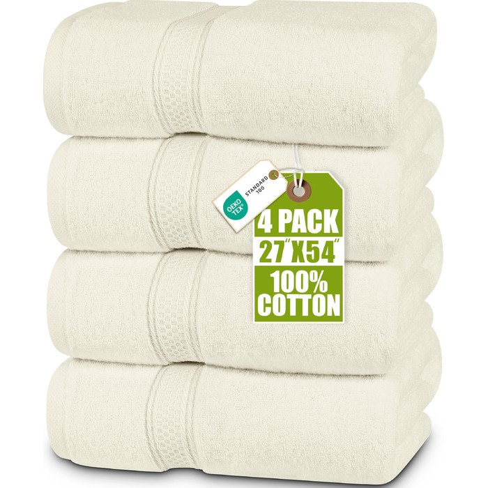 Набір білих банних рушників Utopia Towels (4 шт.), 100% бавовна, преміум якість 600 г/м², гігроскопічні та м'які рушники для ванної