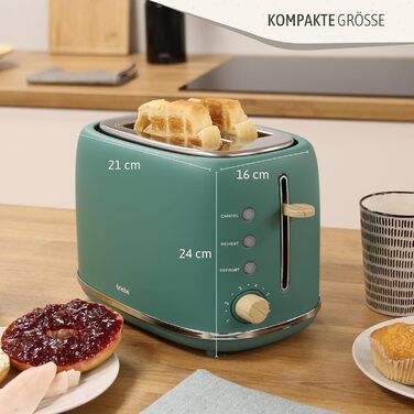 Набір для сніданку Briebe Nordic: тостер на 2 тости з підставою для бургерів та електрочайник 1.7л, 6 режимів підсмажування, зелений