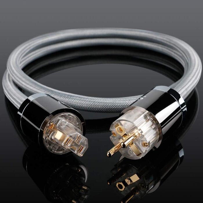 Сетевий кабель SKW Audiophile High End Schuko-вилка — гніздо для сабвуфера, підсилювача та AV-ресивера, 1м, сірий