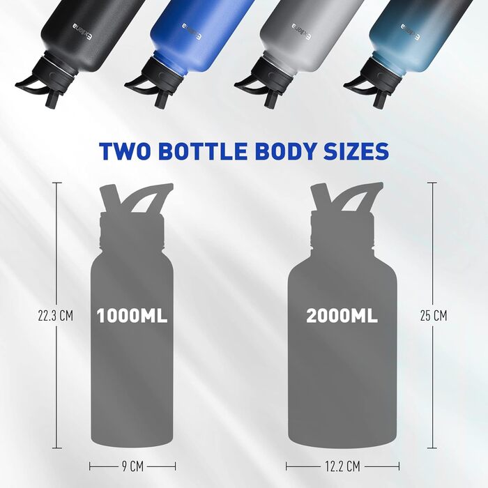 2L Stainless Steel Water Bottle with Straw, Double-Insulated 2 Liter Water Bottle with Two Lids and Protective Silicone Boot, Paracord Handle for Easy Carrying - (2000 ml, Blue)