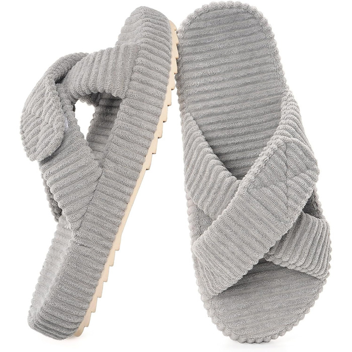 Жіночі домашні тапочки з Memory Foam, сірі. Зручні тапочки з перехресними ремінцями для дому та сну. Антиковзаюча підошва, розмір 37/38 EU