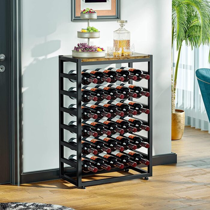 Dripex Wine Rack for 30 Bottles, Bottle Shelf with 6 Tiers, Vintage Metal Wine Stand for Cellar, Bar, and Storage Room, Bottle Holder with Tabletop 59 x 30 x 88 cm, Vintage Brown-Black