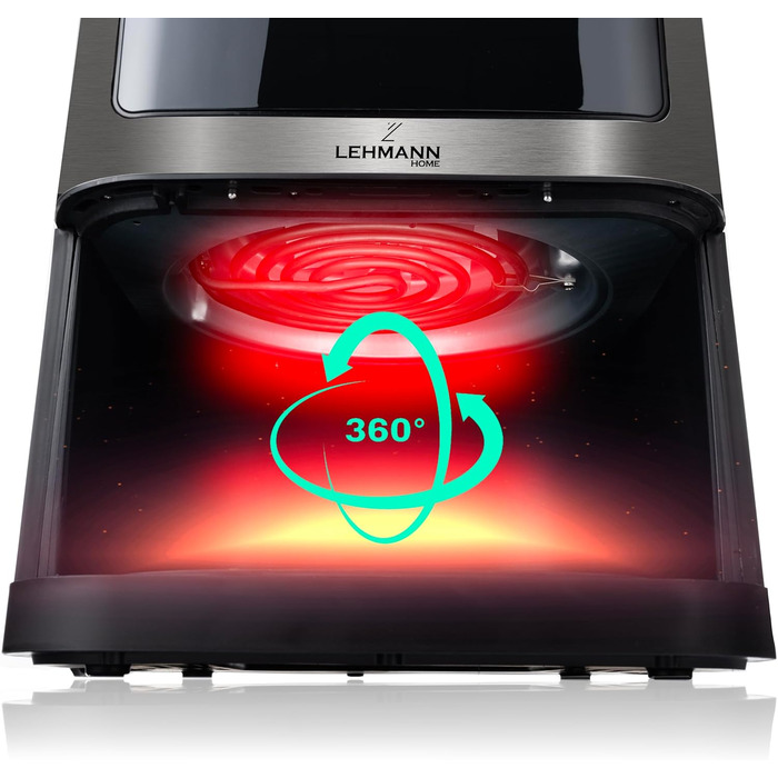 Горизонтальний фритюрник Lehmann 8л, 1800 Вт з оглядовим вікном, регулюванням температури до 200°C, 12 програм, таймером, антипригарним покриттям, для приготування на грилі, випікання та смаження з використанням технології Air Fry