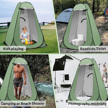 Pop-Up Shower Tent - Portable Changing Room for Beach, Camping, Hiking & Outdoor Activities (150x150x190cm, Green)