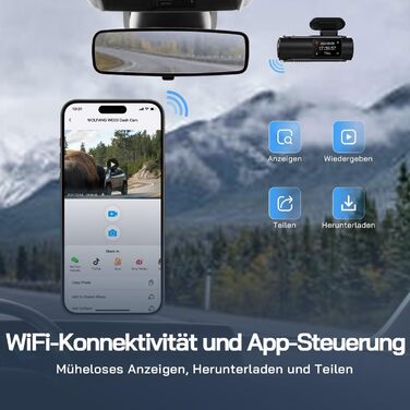 WOLFANG Dashcam Auto Передній та Задній 4K WiFi відеореєстратор з 32GB SD карткою, Ultra нічне бачення, 170° широкий кут огляду, WDR, 24 год. режим паркування, G-сенсор, циклічна запис