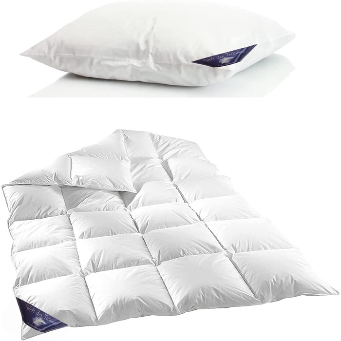 World of Dreams Down Comforter | 135x200 cm, 1200 g | FREE Down Pillow 80x80, 900 g | 100% Cotton | Down Comforter 135x200 | Live-plucking free | All-season comforter