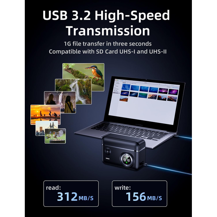 Зарядний пристрій USB-C 20W для акумуляторів Nikon EN-EL15c з SD-картрідер та індикатором заряду, сумісний з Nikon Z8, ZR, Zf, Z6III, D850, Z7II, Z6II, Z7, Z6, D7500, D750, Z5, D810, Z5, D810