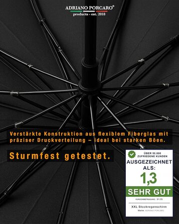 Стійкий до вітру парасолька: великий парасолька Ø120см з відбиваючим краєм, 12 спиць, з чохлом, оливковий - для чоловіків та жінок