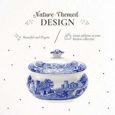 Spode Blaue Zuckerdose з кришкою, 266 мл, Steingut, вінтажний дизайн, придатна для миття в посудомийній машині, мікрохвильовій печі та морозильній камері
