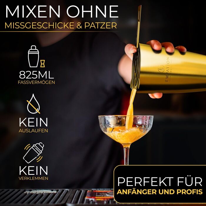 Набір для коктейлів EMPATION: професійний шейкер Boston 825мл з нержавіючої сталі, 8 предметів. Ідеальний подарунок для барменів-початківців та професіоналів.