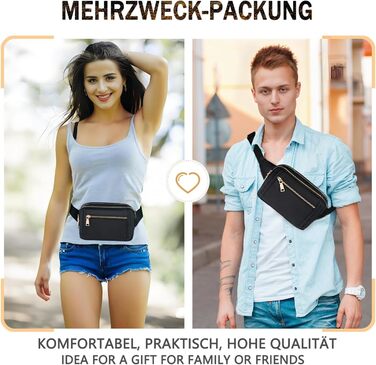 Чоловіча та жіноча поясна сумка Bauchtasche, стильна сумка на пояс для фестивалю, з регульованим ремінком та кількома кишенями, чорна. Підходить для бігу, спорту, прогулянок з собакою.