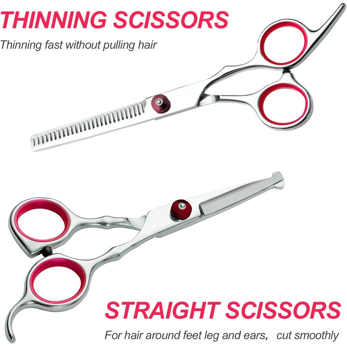 Набір професійних ножиць для грумінгу собак Newaner: ножиці з нержавіючої сталі, безпечні, для собак та котів, фінішна та пряма, гребінець для грумінгу, фіолетовий