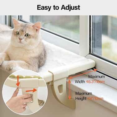 MEWOOFUN Cat Hammock Window Cat Bed Window Sill for Cats - 50x36cm Cat Bed for Radiator Cat Hammock with Soft Bed, Removable Suction Cup Free Holds 18kg (White L)