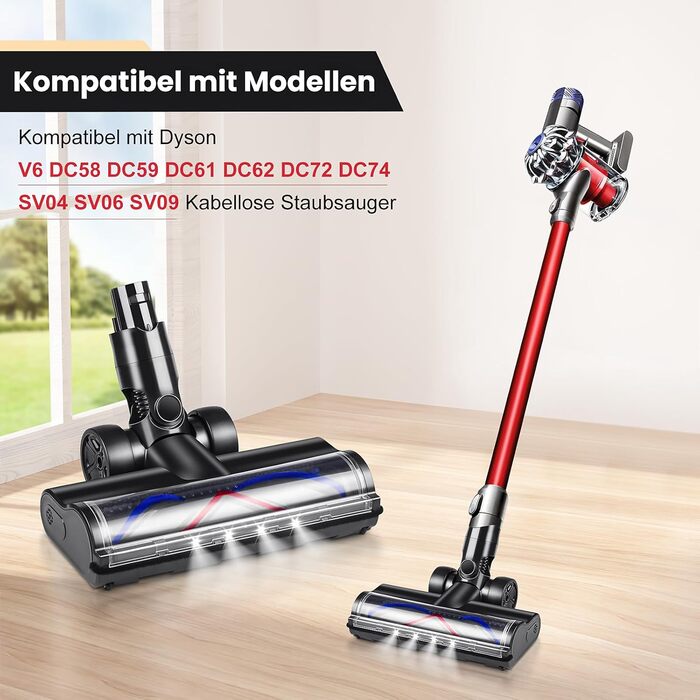 Замінний насадка-щітка для пилососів Dyson V6 DC58/59/61/62/72/74 з LED-підсвічуванням, для твердих підлог та килимів