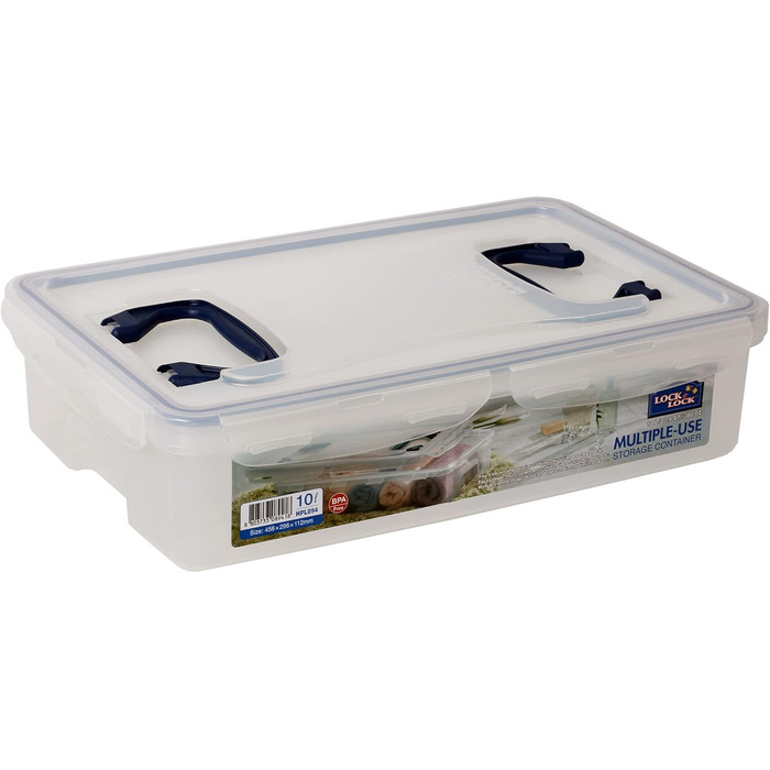 LocknLock PP CLASSIC Storage Box with Lid and Handles | 361 x 274 x 212 mm | 100% Airtight | Semi-Transparent Storage Container | Storage Container with Lid for Household Items (10 L)