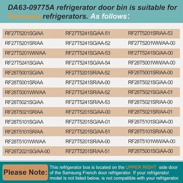 Контейнер для дверей холодильника Samsung DA63-09775A, DA97-20984A (правий верхній), полиця на двері, сумісний з моделями RF27T5201SG, RF27T5201SR, RF28T5001SR, RF28T5021SG, 1 рік гарантії