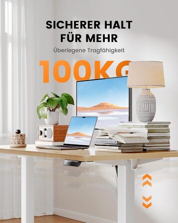 Ергономічний електричний стіл ErGear 160x80 см, 100 кг, безщітковий мотор, тиха робота, міцна металева рама