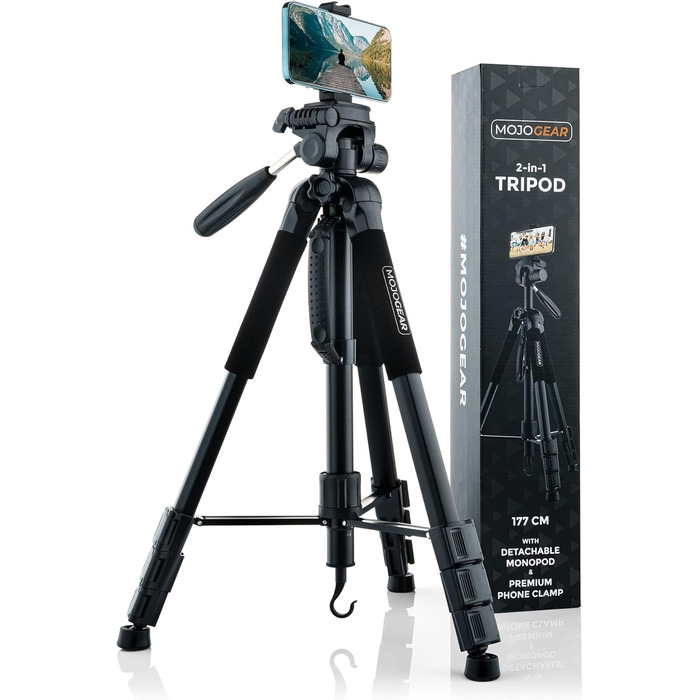 Штатив відео MOJOGEAR 140 см з тримачем для смартфона - алюмінієвий штатив для камери DSLR, екшн-камери, телефону, з кульковою головкою, швидкознімною платформою, сумкою