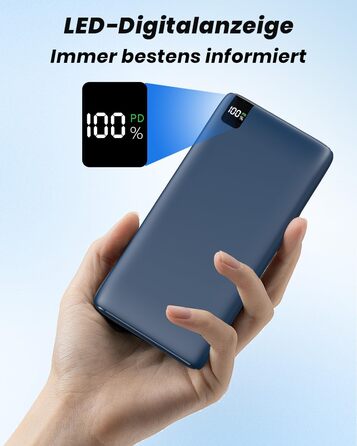 Power Bank Riapow 26800mAh з LED-дисплеєм, 4 виходи, USB-C, швидка зарядка 22.5W, блакитний