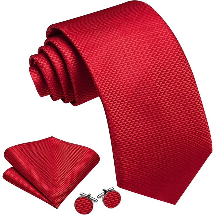 Комплект краваток Barry.Wang: краватка, краваткова затискач, нагрудна хустинка, запонки, для вечірок, ділових зустрічей, весілля (червоний)