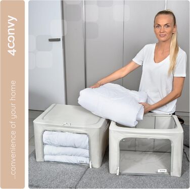 Collapsible Storage Box for Clothes with Zipper, Metal Frame - [2024 IMPROVED MATERIAL] Duvet Storage Bag – Sturdy Clothing Storage Box (Gray, 3x66L)