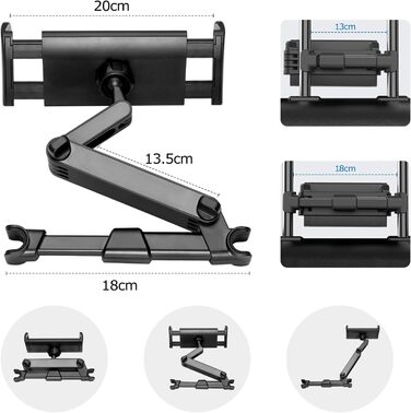 Тримач для планшету Carehabi в авто: універсальний, висувний, для iPad, Samsung Tab, Switch, Fire HD та інших пристроїв 4-12.9 дюймів