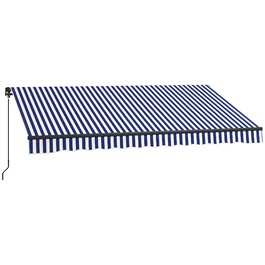 Markiza Outsunny з шарнірною рукояткою, розміром 350 x 300 см, сонцезахисна з SPF 30+, терасна/балкона маркіза з кутом нахилу 45-85°, водонепроникне покриття, кріплення до стіни, блакитно-біла | Aosom