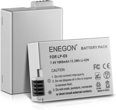 Запасні акумулятори ENEGON (2 шт.) та швидке зарядне пристрій Dual для Canon LP-E8 та Canon EOS Rebel T2i, T3i, T4i, T5i, 550D, 600D, 650D, 700D, Kiss X4, X5, X6, LC-E8E, 2 * LP-E8 Akkus + 1 * Dual Ladegerät