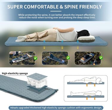 Naturehike Yugu: Надувний килимок для кемпінгу та трекінгу, 3.5 см, блакитний