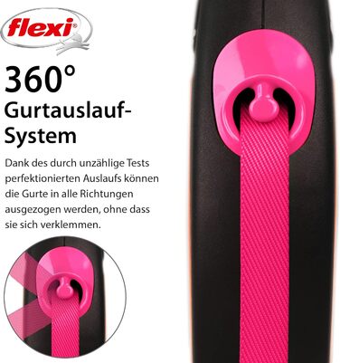 Flexi Neon S Gurt 5 м чорний, неоново-помаранчевий ремінь, світловідбиваюча поверхня, рулетка для собак до 15 кг (Чорний/Неоновий рожевий)