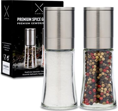 Набір з 2 електричних мельниць для солі та перцю преміум-класу | Регульоване керамічне подрібнювання | Набір з високоякісної нержавіючої сталі для солі, перцю та інших спецій