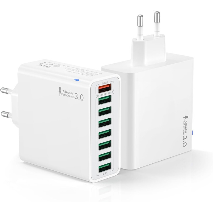 Мережевий адаптер USB 6 портів 33W з QC 3.0, білий (2 шт.) - для iPhone, iPad, Android