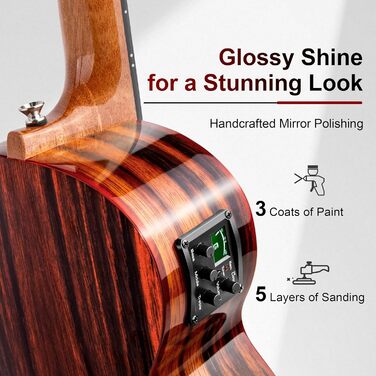 Гуталеле Caramel GEG95 Butterfly Bocote з аксесуарами: професійний 6-струнний акустичний та електро-інструмент для подорожей, 76,2 см, ручної роботи