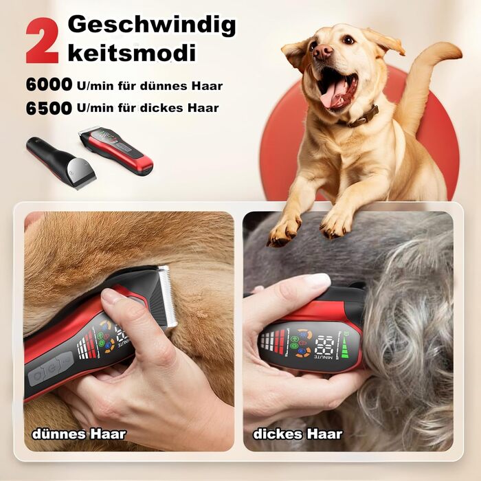Професійна машинка для стрижки собак та котів з USB-C зарядкою, 2 швидкості, бездротова, для довгого, густого, сплутаного та кучерявого хутра