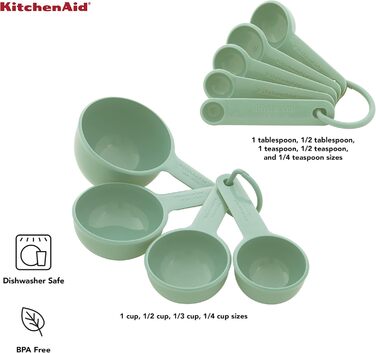KitchenAid Universal Measuring Cups and Spoons Set, easy-to-read, with soft-grip handles for maximum control, hanging hole and nesting for easy storage, dishwasher safe, 9-piece