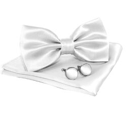 Метелик чоловічий JEMYGINS регульований, шовковий, однотонний (білий) + Манжети + Хустинка в подарунковій коробці