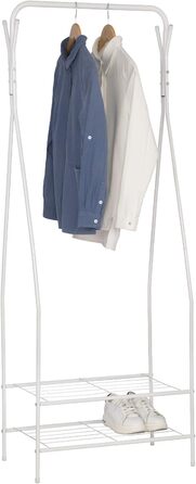 WOLTU Clothes Rack Coat Stand Clothes Rail Shoe Shelf Metal with 2 Metal Shelves for Shoes, White, approx. 58.5x32x158cm (WxDxH)