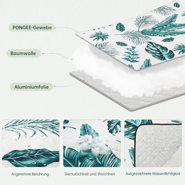 Плед для пікніка HAUSPROFI 200x300 см, водонепроникний, ізольований, XXL. Для пікніка, пляжу, кемпінгу. Бавовняна підкладка, ручка для перенесення, кілочки. Зручний, миючий, тримає форму. Зелений рослинний принт.