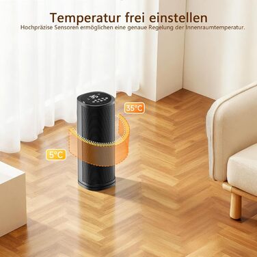 Електричний обігрівач 1800W з пультом керування, 41 см, PTC керамічний, тихий, 70° осциляція, таймер 12h, захист від перегріву, для спальні, дому, чорний