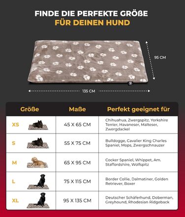 Підстилка для собак XS (45x65 см) – Двостороння та затишна з 3 см наповнювачем – Ідеально для дивану, авто та переноски – Виготовлено в Німеччині (95 x 135 см, Тацце Беж)